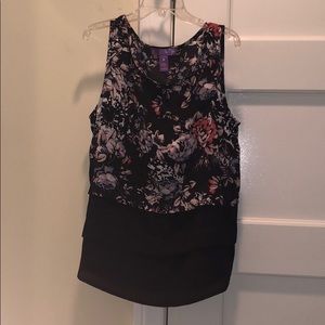 Aqua Floral Black Tank Top
